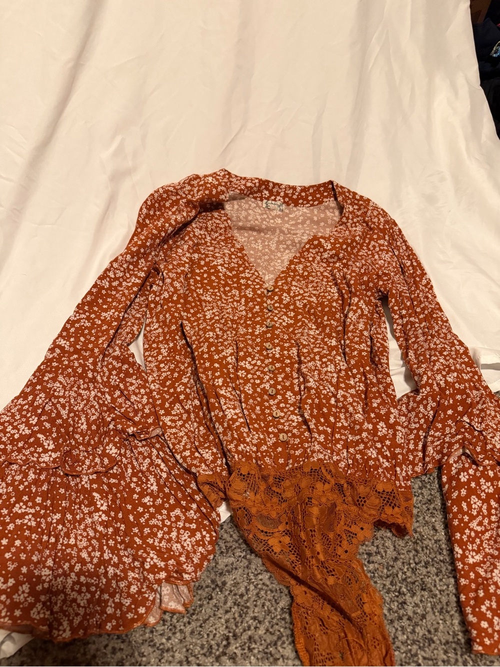 Rust Floral Lace-Trim Bodysuit - Women